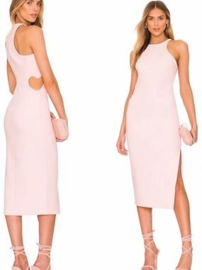 Likely Blush Pink Pearl Heart Cutout Midi Dress Size 10